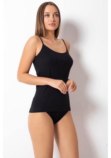 2 Adet Siyah 100 % Pamuk Penye Ribana Düz Biyeli Ip Askı Atlet- 205 fiyatları