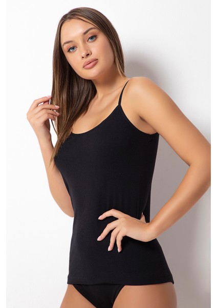 2 Adet Siyah 100 % Pamuk Penye Ribana Düz Biyeli Ip Askı Atlet- 205 fırsatları