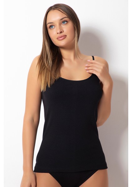 2 Adet Siyah 100 % Pamuk Penye Ribana Düz Biyeli Ip Askı Atlet- 205 indirimleri