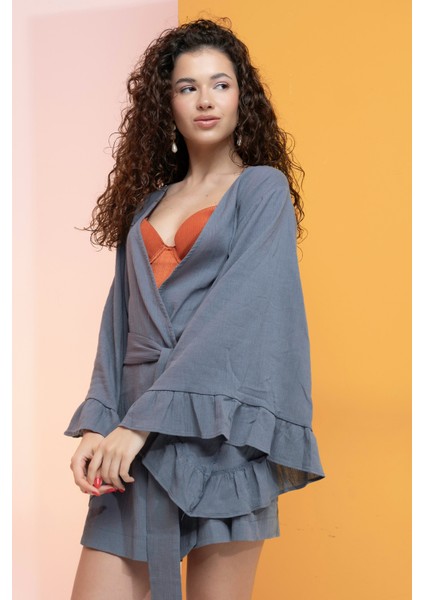 %100 Pamuk Volanlı Kuşaklı Kimono fiyatları