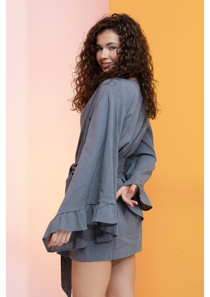 %100 Pamuk Volanlı Kuşaklı Kimono modelleri
