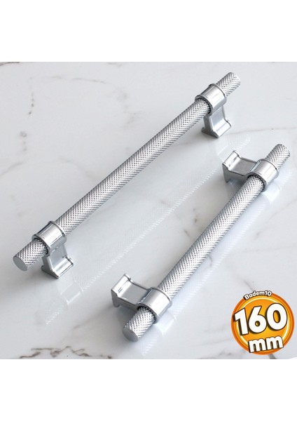 Hisar Krom Renk Metal Kulp 160 mm Tırtıklı Desen Çekmece Mobilya Mutfak Dolabı Dolap Kulpları Kulbu