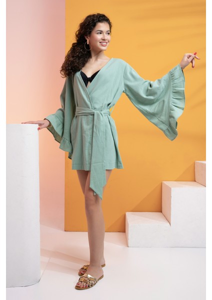 %100 Pamuk Volanlı Kuşaklı Kimono fiyatları