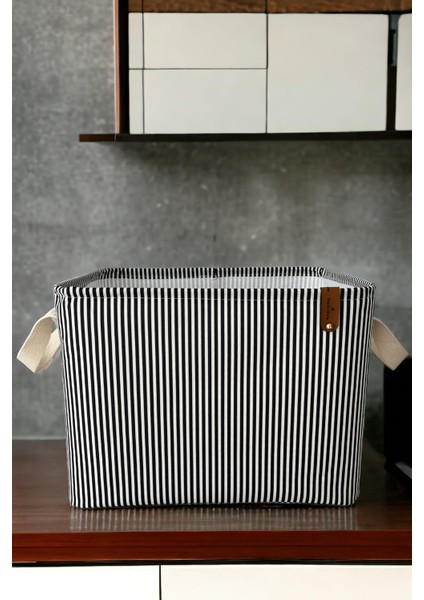 Siyah Çizgili Çok Amaçlı Dolap Içi Oyuncak Saklama Kutusu Sepeti Organizer 27X37X25