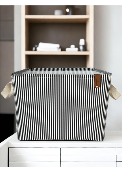 Siyah Çizgili Çok Amaçlı Dolap Içi Oyuncak Saklama Kutusu Sepeti Organizer 27X37X25