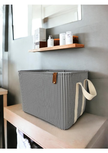 Siyah Çizgili Çok Amaçlı Dolap Içi Oyuncak Saklama Kutusu Sepeti Organizer 27X37X25