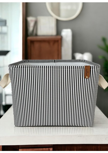 Siyah Çizgili Çok Amaçlı Dolap Içi Oyuncak Saklama Kutusu Sepeti Organizer 27X37X25