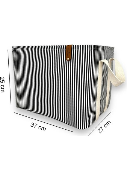 Siyah Çizgili Çok Amaçlı Dolap Içi Oyuncak Saklama Kutusu Sepeti Organizer 27X37X25