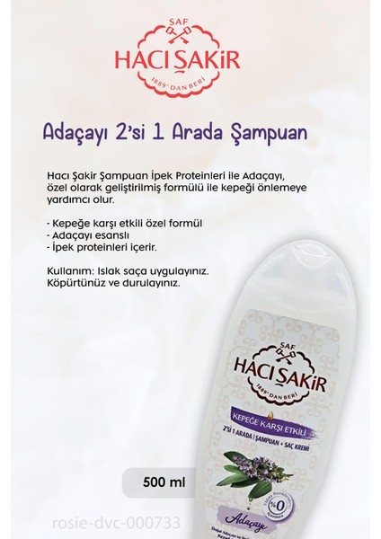 7 Al 6 Öde Hacı Şakir Adaçayı 2si 1 Arada Şampuan Kepeğe Karşı 500 ml ve Rosıe