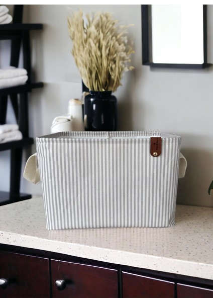 Gri Çizgili Çok Amaçlı Dolap Içi Oyuncak Saklama Kutusu Sepeti Organizer 18X22X30
