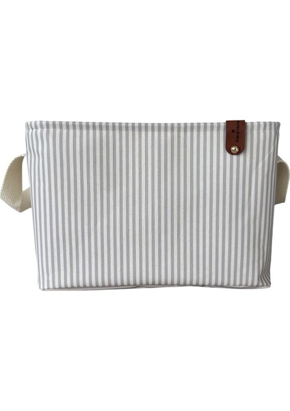 Gri Çizgili Çok Amaçlı Dolap Içi Oyuncak Saklama Kutusu Sepeti Organizer 18X22X30