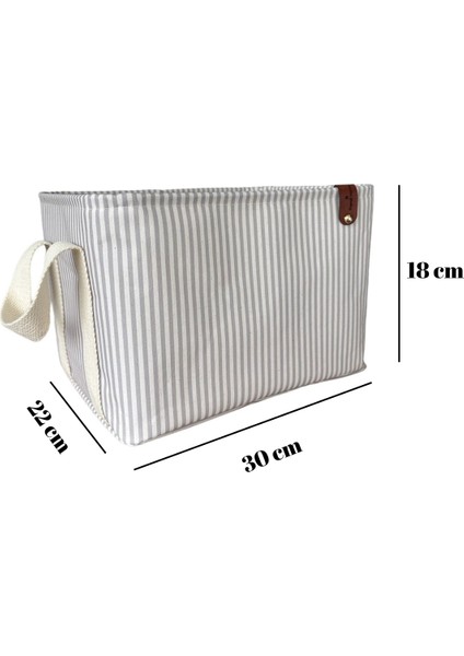 Gri Çizgili Çok Amaçlı Dolap Içi Oyuncak Saklama Kutusu Sepeti Organizer 18X22X30