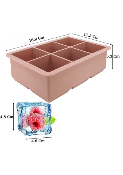 Silikon Çok Amaçlı Ekstra Büyük Boy 6'lı Küp Buz Kalıbı, Pembe