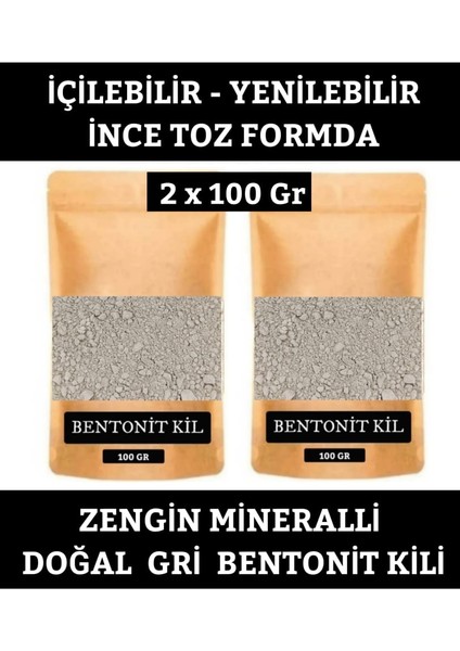 Bentonit Kil 200 gr (2 x 100 Gr) Yenilebilir Ince Formda Doğal Gri Renkte Bentonit Kil.