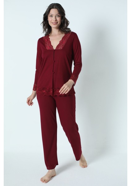 9620 Kadın Çeyizlik Dantelli Penye 6'lı Set -Bordo modelleri