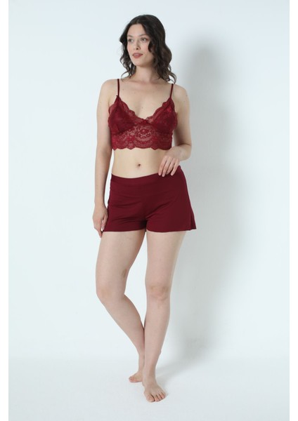 9620 Kadın Çeyizlik Dantelli Penye 6'lı Set -Bordo fırsatları
