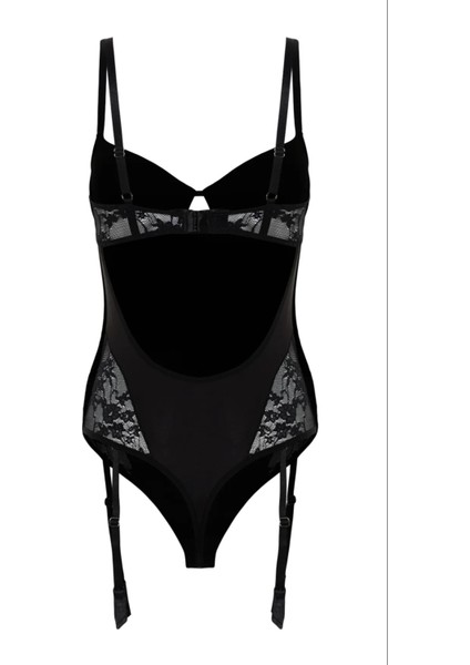 Dantel Vıp Şehvet Sabahlık Bodysuit Jartiyer Set