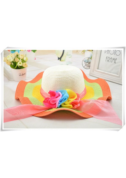 Yaz Seyahat Bayanlar Çiçek Gökkuşağı Plaj Şapkası Hasır Şapka Uv Koruması (Yurt Dışından)