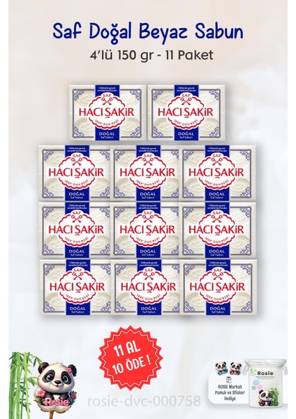 11 Al 10 Öde Hacı Şakir Saf Doğal Sabun 4 x 150 gr ve Rosıe