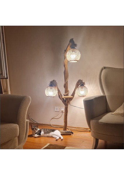 LED Ampullü Uzun Ayaklı Ev Ofis 3 Lü Oturma Yatak Odası Salon Kitap Okuma Lambaderi Abajuru Aplik