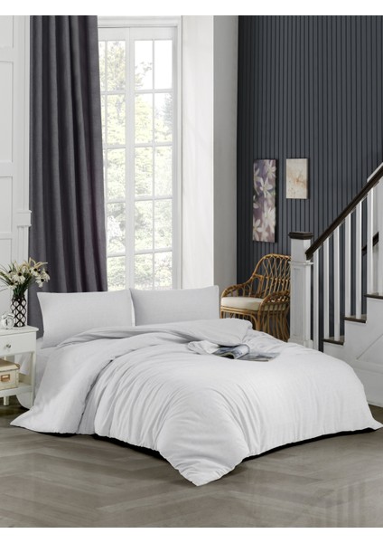 100X200 Tek Kişilik Nevresim Takımı (Lastikli Çarşaflı) 57 Tel Polycotton Beyaz