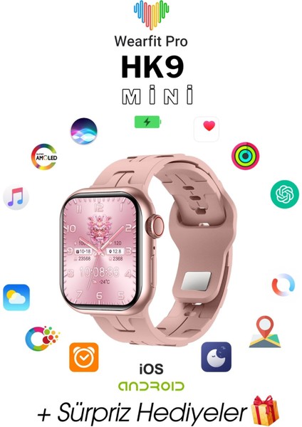 Hk9 Mini Akıllı Kol Saati 42MM Amoled Ekran Rose Gold