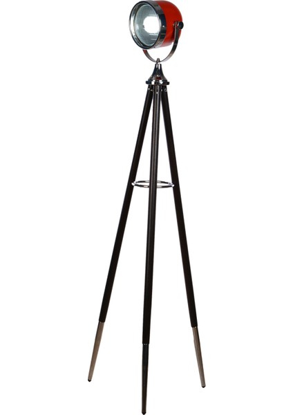Modern Ahşap Üç Ayaklı Far Model (TRİPOD) Lambader Kırmızı(Klasik araba rengi) (AYAK SİYAH)