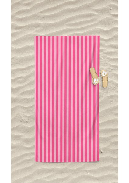 Pembe Çizgili Renkli Desenli Baskılı Plaj Deniz Havlusu