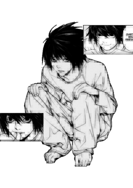 L Lawliet Glitched Manga Panel Tablo Ahşap Poster Dekoratif