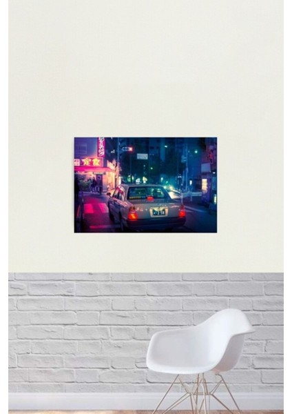 Gece Geç Saatlerde Taksi Yolculuğu Tablo Ahşap Poster Dekoratif