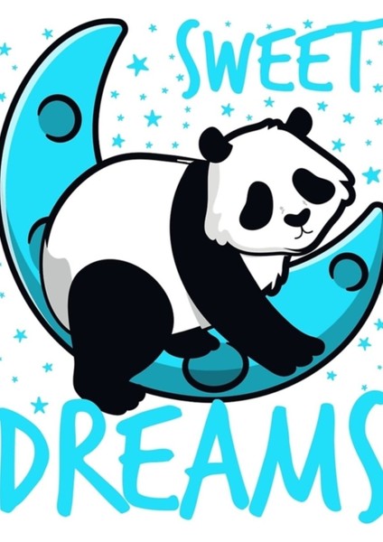 Tatlı Rüyalar Panda Ay-Komik Hayvanlar Tipografi Tablo Ahşap Poster Dekoratif