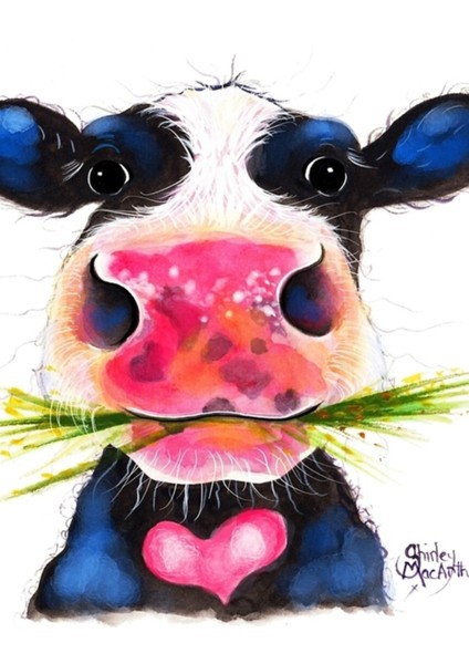 Nosy Cow Baskı Shirley Macarthur Tarafından 'taşlı' Tablo Ahşap Poster Dekoratif