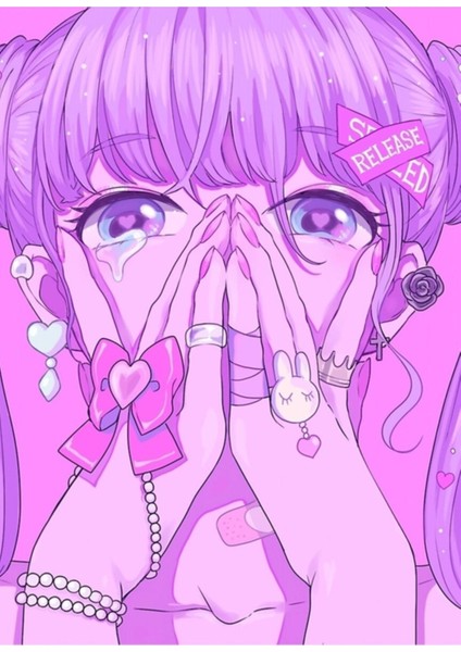 Pastel Goth Yami Kawaii Pembe Estetik Menhera Anime Kız Tablo Ahşap Poster Dekoratif