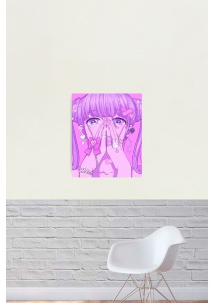 Pastel Goth Yami Kawaii Pembe Estetik Menhera Anime Kız Tablo Ahşap Poster Dekoratif