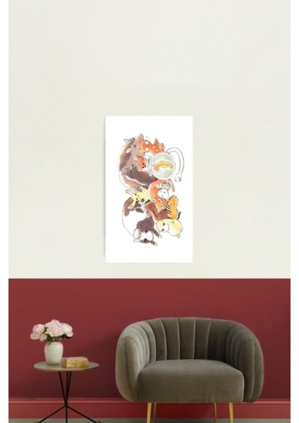 Meyve Sepeti Zodyak Hayvanlar + Pirinç Topu Tablo Ahşap Poster Dekoratif fiyatları