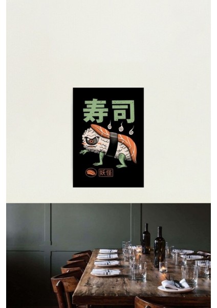 Yokai Suşi Tablo Ahşap Poster Dekoratif