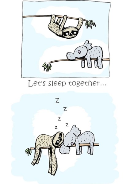 Koala ve Tembel Hayvan - Birlikte Uyumak Karikatür Tablo Ahşap Poster Dekoratif
