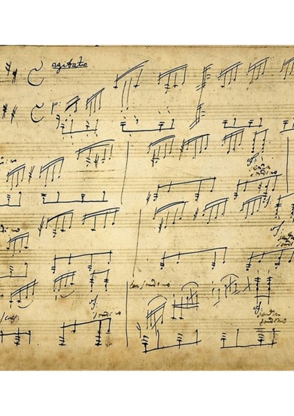 Ludwig Van Beethoven Ay Işığı Sonatı El Yazısıyla Yazılmış Puan Tablo Ahşap Poster Dekoratif
