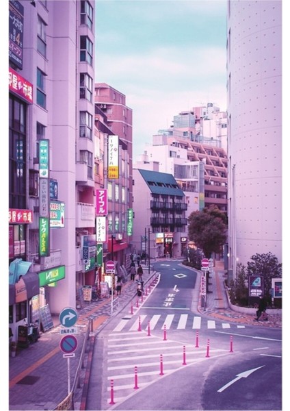 Pembe Şehir Pop Estetik Tokyo Japonya Poster Vaporwave Lofi Huysuz Vibe Tablo Ahşap Poster Dekoratif
