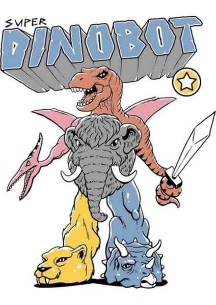 Süper Dino Bot Tablo Ahşap Poster Dekoratif