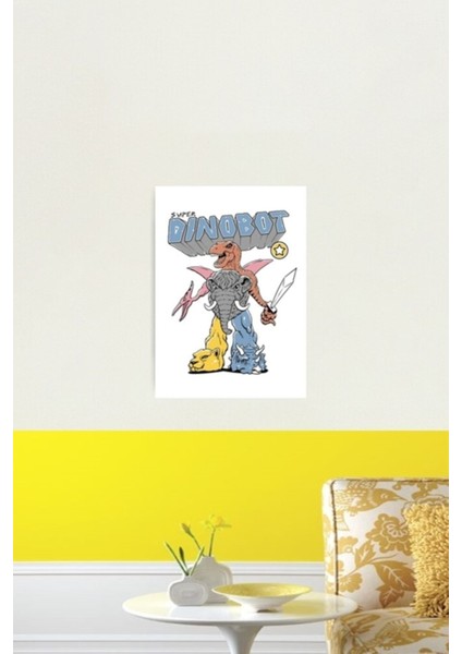 Süper Dino Bot Tablo Ahşap Poster Dekoratif