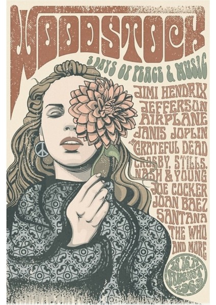 Woodstock Festivali Poster Tablo Ahşap Poster Dekoratif