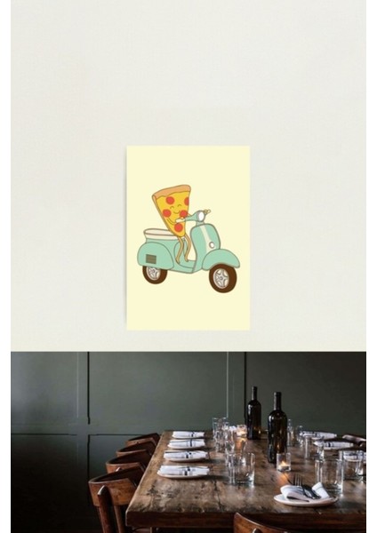 Pizza Teslimi Tablo Ahşap Poster Dekoratif