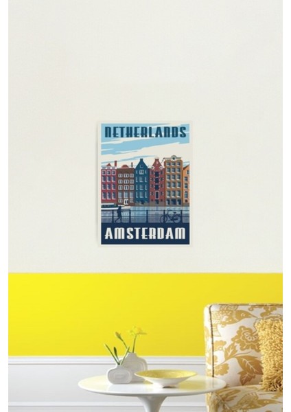 Amsterdam Seyahat Poster Tablo Ahşap Poster Dekoratif