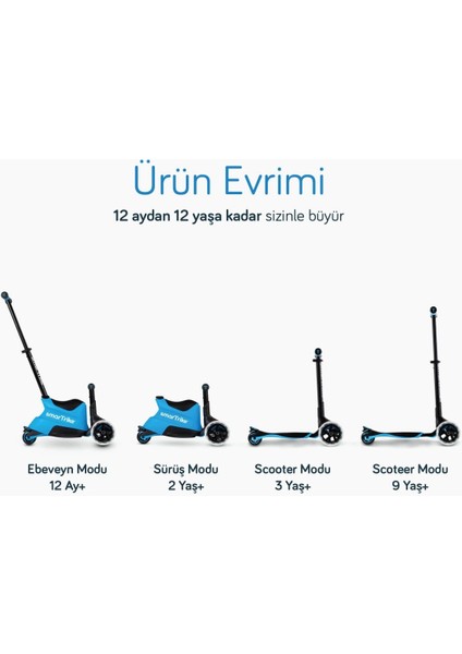 Xtend Büyüyebilen Ride On Scooter (1 - 12 Yaş) - Blue