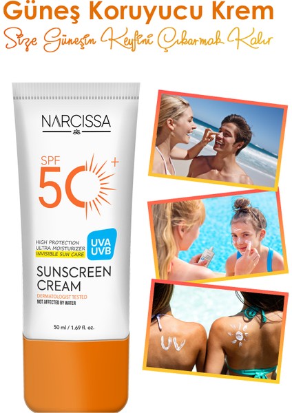 Yüksek Koruyucu, Leke Karşıtı Güneş Kremi 50 Spf+ Waterproof Uva + Uvb 50 ml