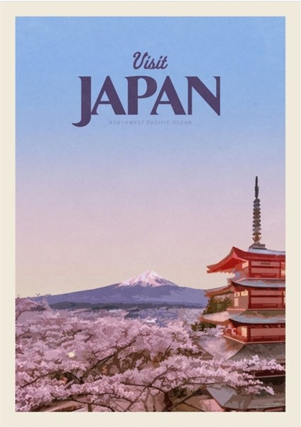 Japonya'yı Ziyaret Edin Tablo Ahşap Poster Dekoratif