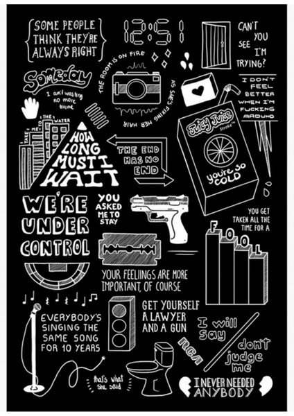 The Strokes Kolaj Siyah Beyaz Tablo Ahşap Poster Dekoratif