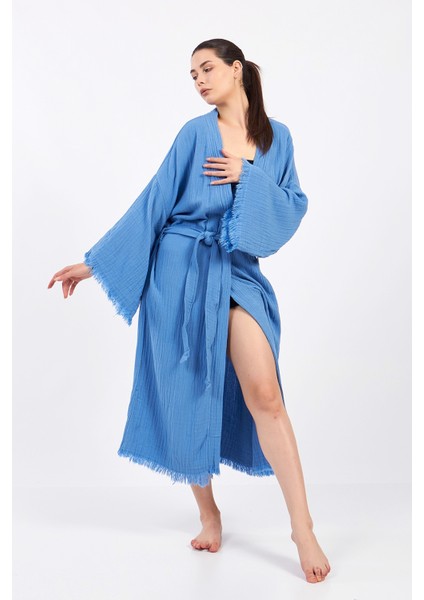 Blue Classic Pamuklu Müslin Kimono