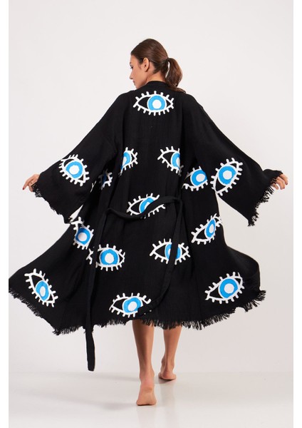 Blue Eye Pamuklu Müslin Kimono Siyah